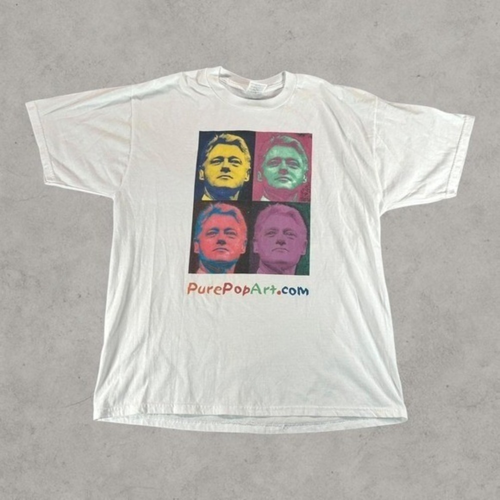 Vintage Bill Clinton Shirt Mens XL White 90s Pop Art Andy Warhol Style Monica L